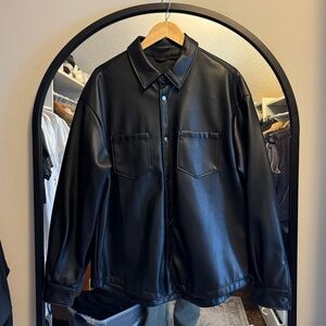 zara vegan leather over shirt